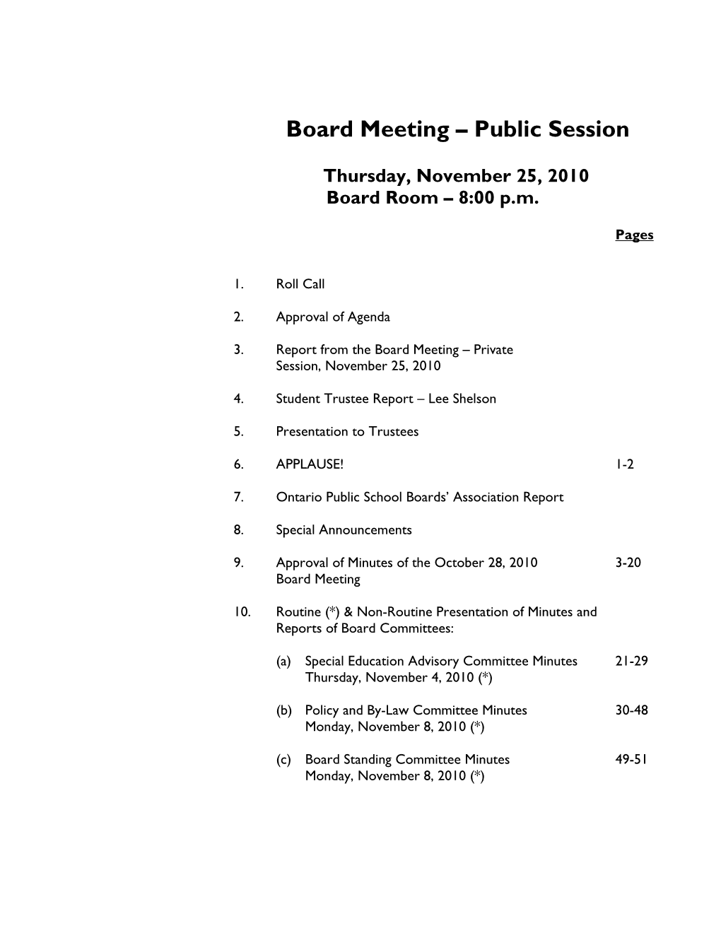 Board Meeting – Public Session