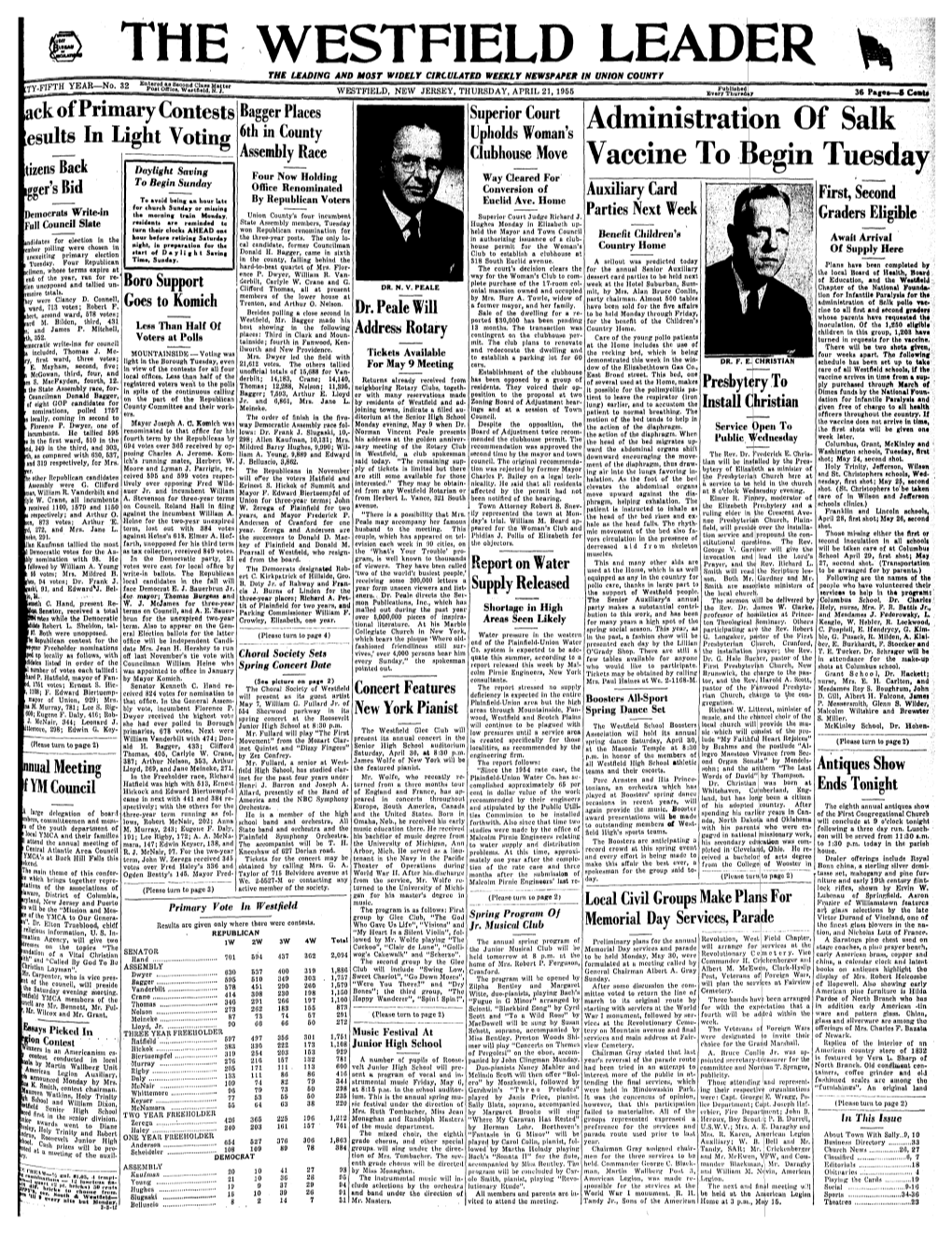 THE WESTFIELD LEADER , the LEADING and MOST WIDELY CIRCULATED WEEKLY NEWSPAPER in UNION Countf = =Ias A=B=S= =Iia5:::SB ==S I = TY-FIFTH YEAR—No