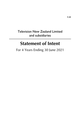 Statement of Intent for 4 Years Ending 30 June 2021