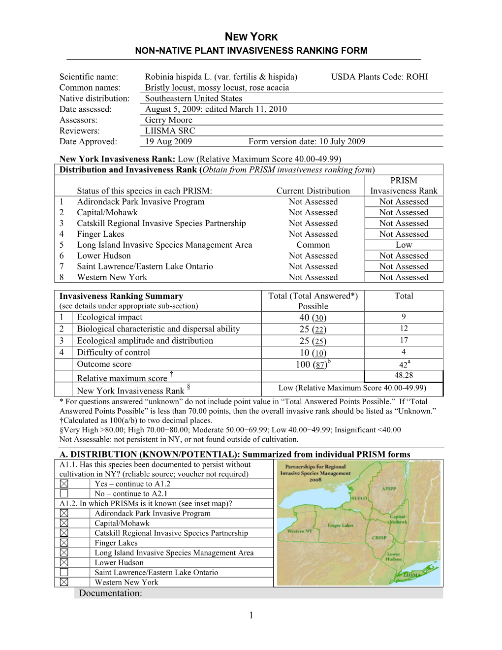 New York Non-Native Plant Invasiveness Ranking Form