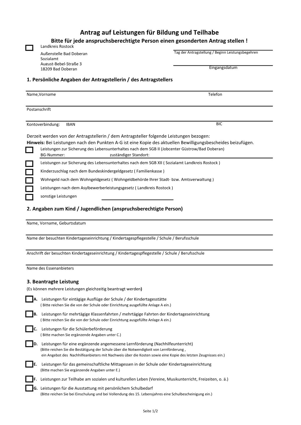 Antrag Auf Leistungen Für Bildung Und Teilhabe