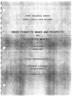 MAINE PEGMATITE MINES and PROSPECTS and ASSOCIATED MINERALS