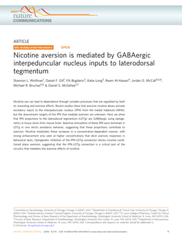 Nicotine Aversion Is Mediated by Gabaergic Interpeduncular Nucleus Inputs to Laterodorsal Tegmentum