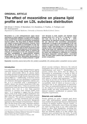 The Effect of Moxonidine on Plasma Lipid Profile and on LDL Subclass