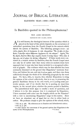 "Is Basilides Quoted in the Philosophumena?" Journal of Biblical