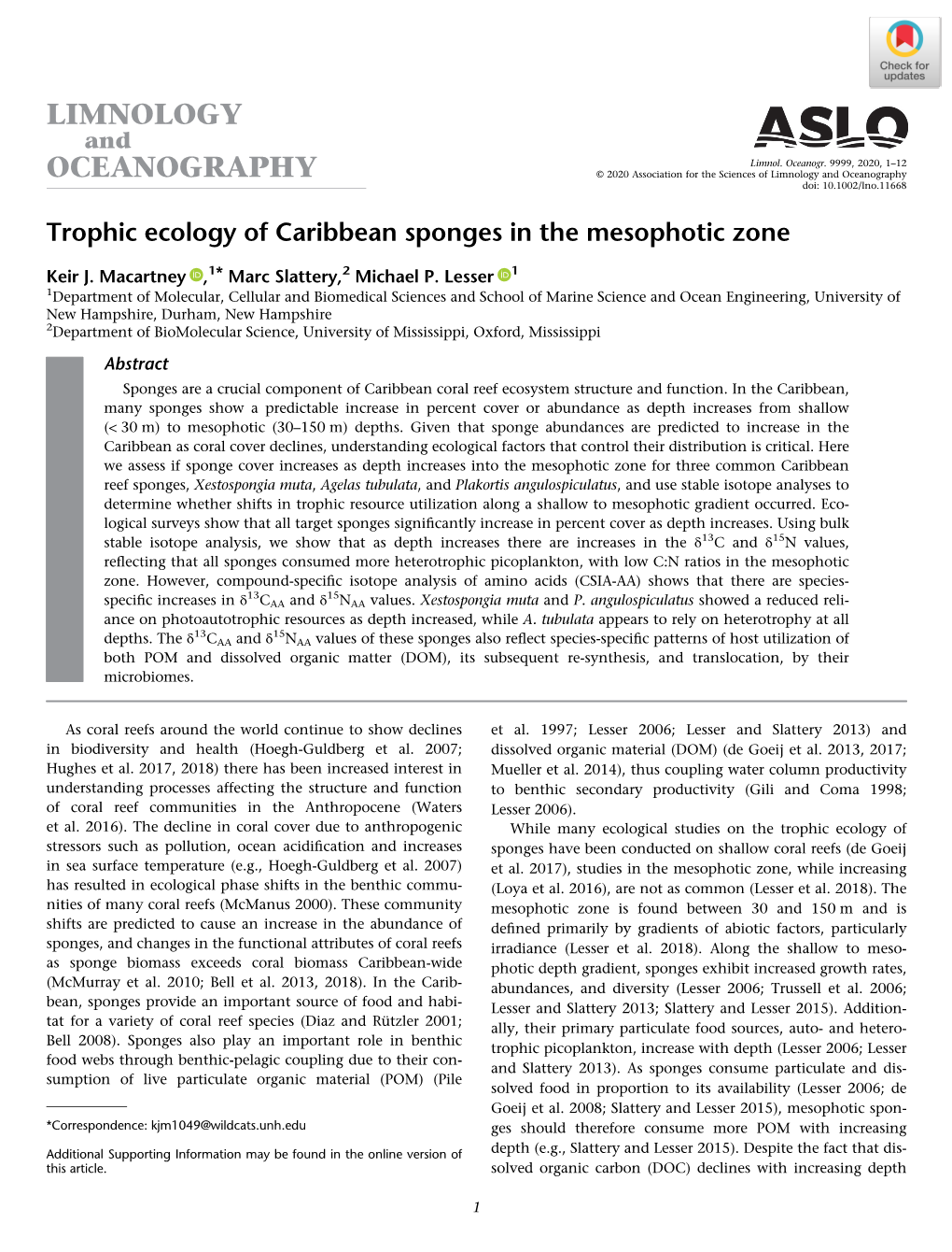 Trophic Ecology of Caribbean Sponges in the Mesophotic Zone