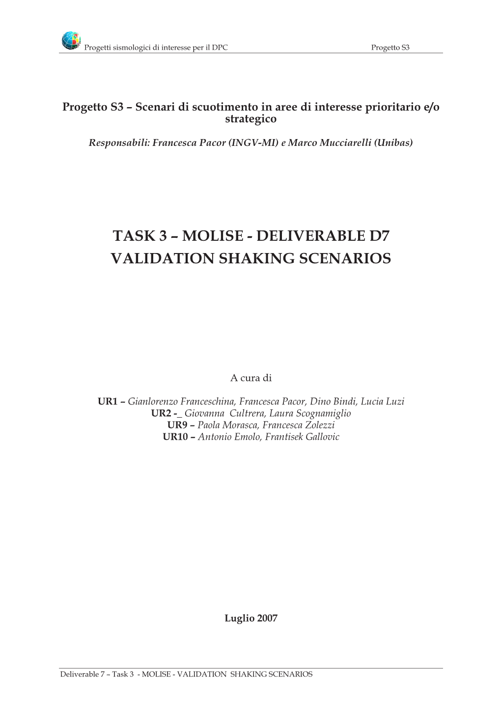 Deliverable D7 Validation Shaking Scenarios