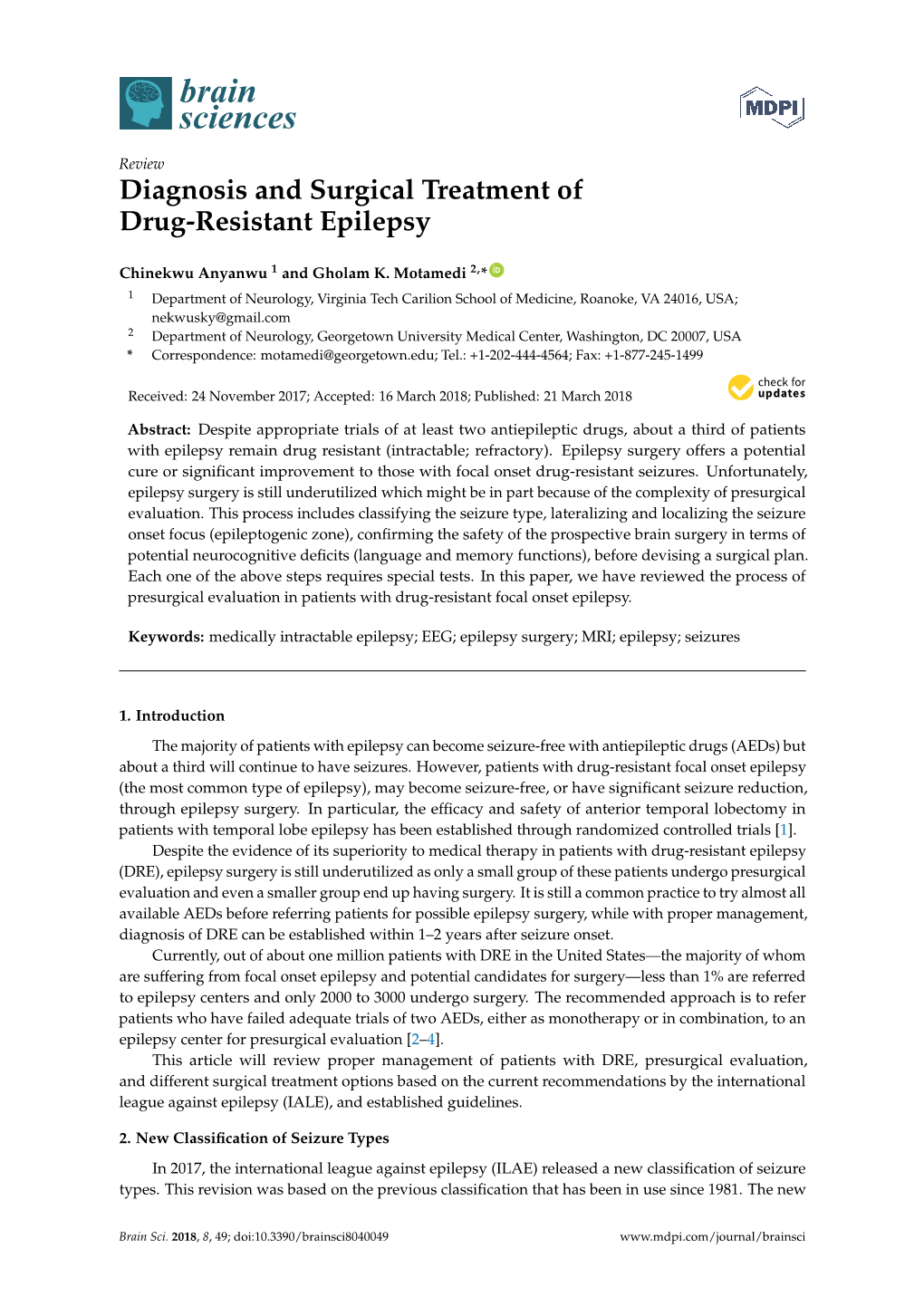 Diagnosis and Surgical Treatment of Drug-Resistant Epilepsy