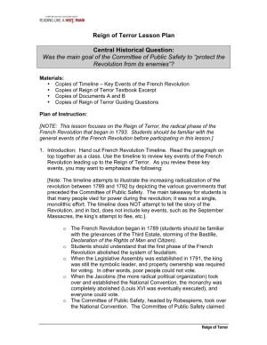Reign of Terror Lesson Plan Central Historical Question