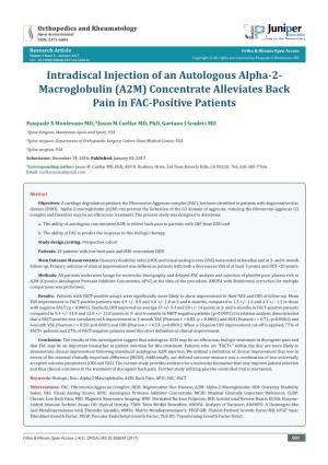 Intradiscal Injection of an Autologous Alpha-2-Macroglobulin (A2M) Concentrate Alleviates Back Pain in FAC-Positive Patients