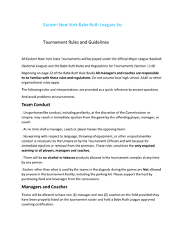 Eastern New York Babe Ruth Leagues Inc. Tournament Rules