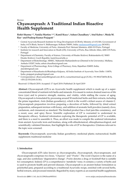 Chyawanprash: a Traditional Indian Bioactive Health Supplement
