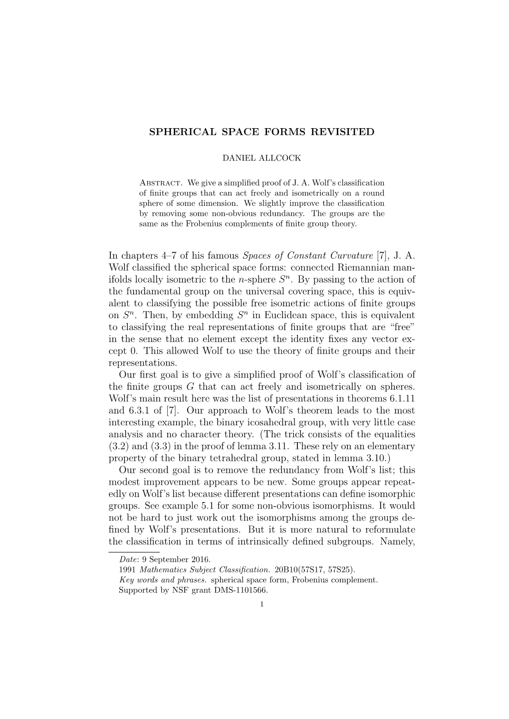 SPHERICAL SPACE FORMS REVISITED in Chapters 4