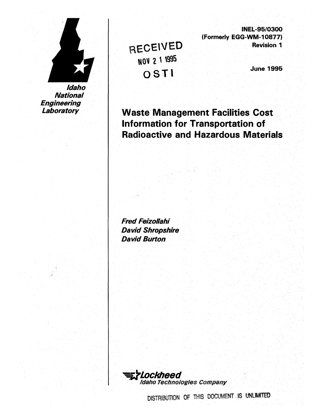 Waste Management Facilities Cost Information for Transportation of Radioactive and Hazardous Materials