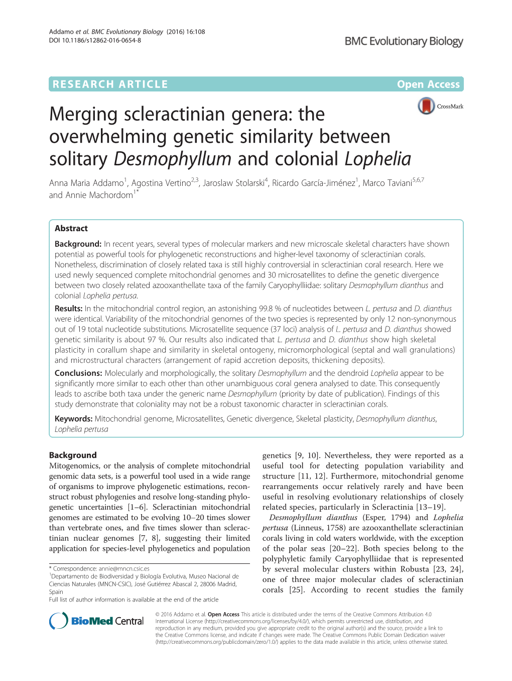 The Overwhelming Genetic Similarity Between Solitary Desmophyllum