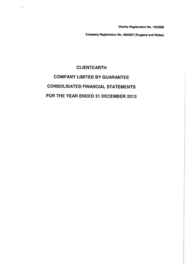 Clientearth Company Limited by Guarantee Consolidated Financial Statements for the Year Ended 31 December 2013