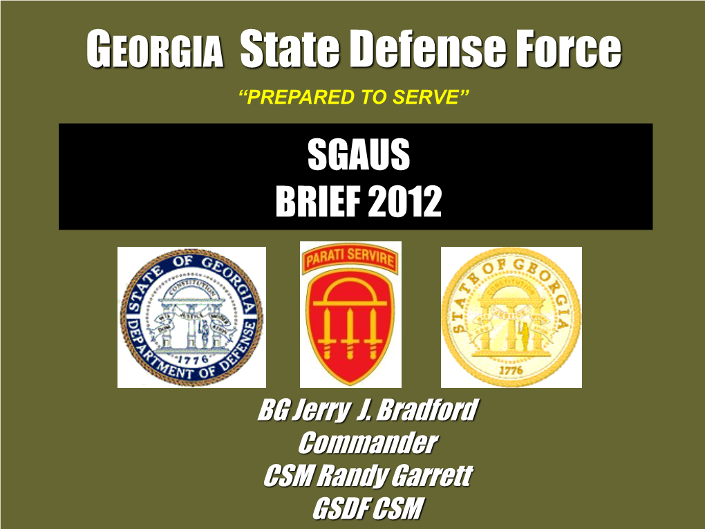 GEORGIA State Defense Force “PREPARED to SERVE” SGAUS BRIEF 2012