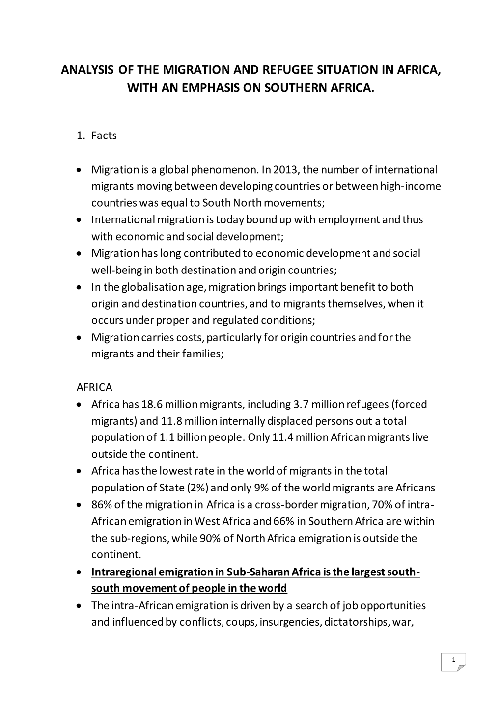 Analysis of the Migration and Refugee Situation in Africa, with an Emphasis on Southern Africa