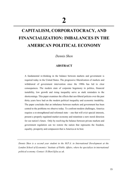 Capitalism, Corporatocracy, and Financialization: Imbalances in the American Political Economy