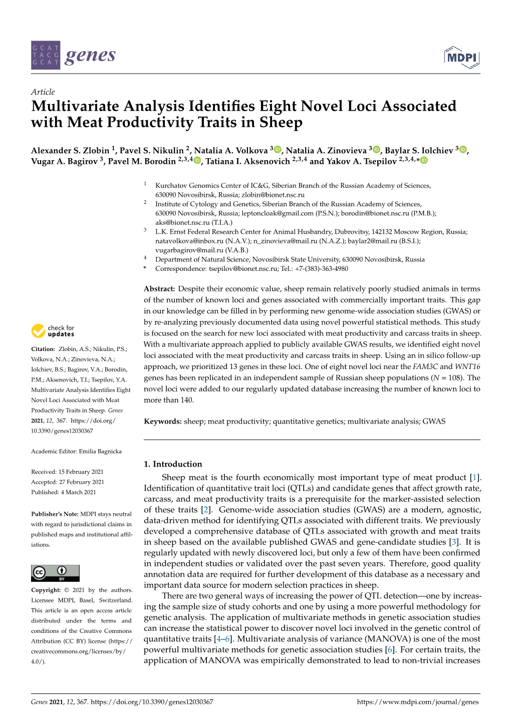 Multivariate Analysis Identifies Eight Novel Loci Associated with Meat