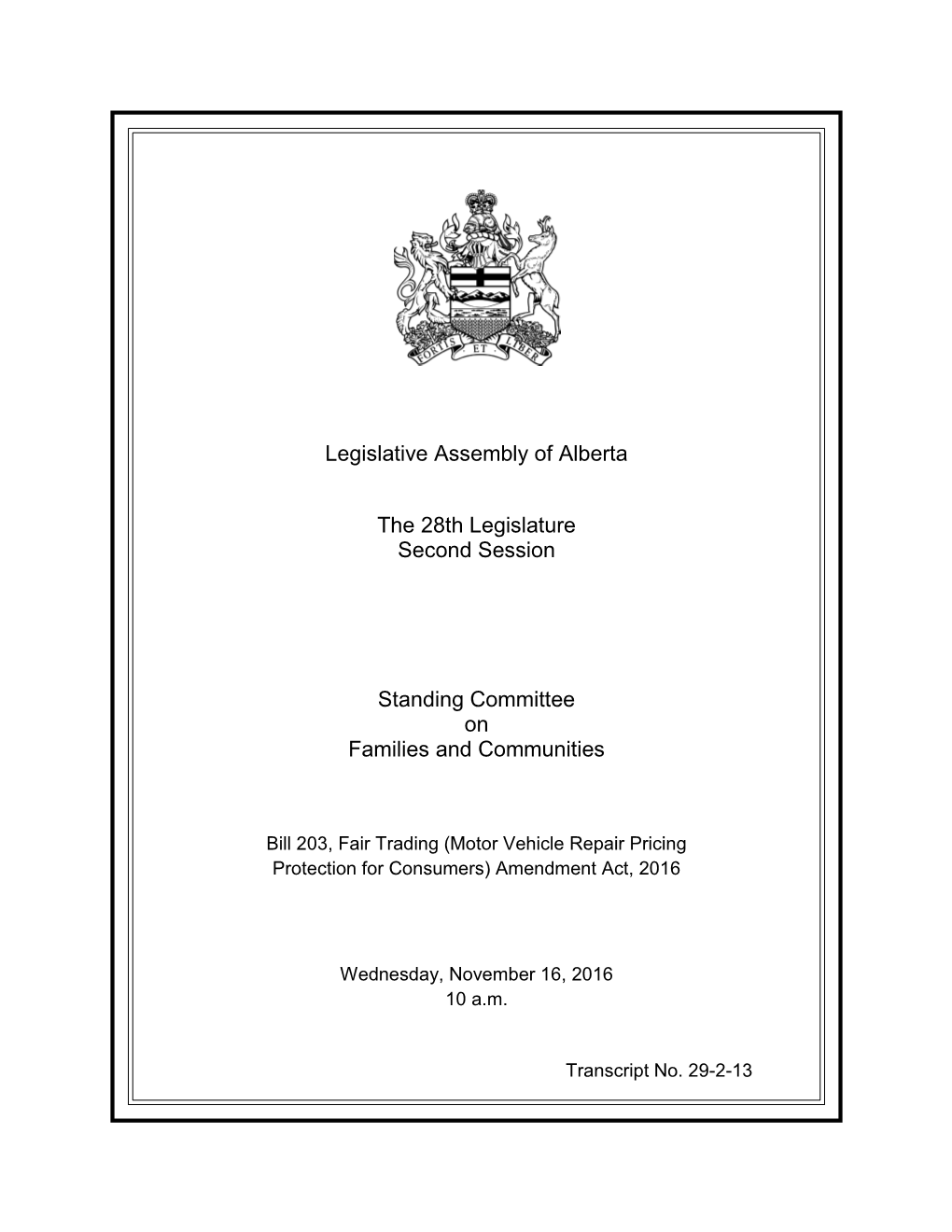 Legislative Assembly of Alberta the 28Th Legislature Second Session