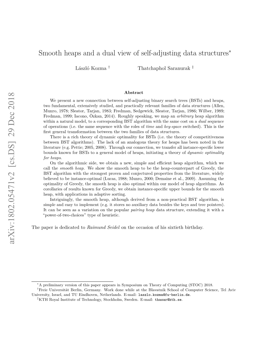 Smooth Heaps and a Dual View of Self-Adjusting Data Structures∗