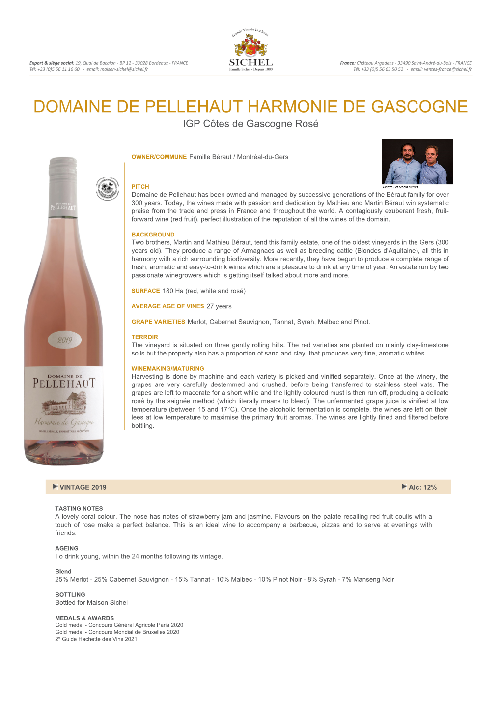 DOMAINE DE PELLEHAUT HARMONIE DE GASCOGNE IGP Côtes De Gascogne Rosé