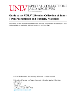 Guide to the UNLV Libraries Collection of Sam's Town Promotional and Publicity Materials
