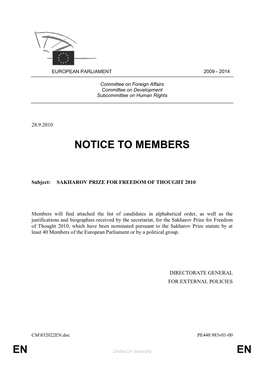 En En Notice to Members