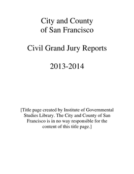 City and County of San Francisco Civil Grand Jury Reports 2013-2014