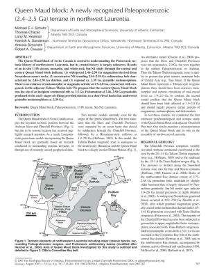 Queen Maud Block: a Newly Recognized Paleoproterozoic (2.4–2.5 Ga) Terrane in Northwest Laurentia