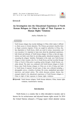 An Investigation Into the Educational Experiences of North Korean Refugees in China in Light of Their Exposure to Human Rights Violations