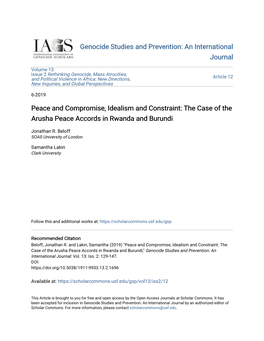 Peace and Compromise, Idealism and Constraint: the Case of the Arusha Peace Accords in Rwanda and Burundi