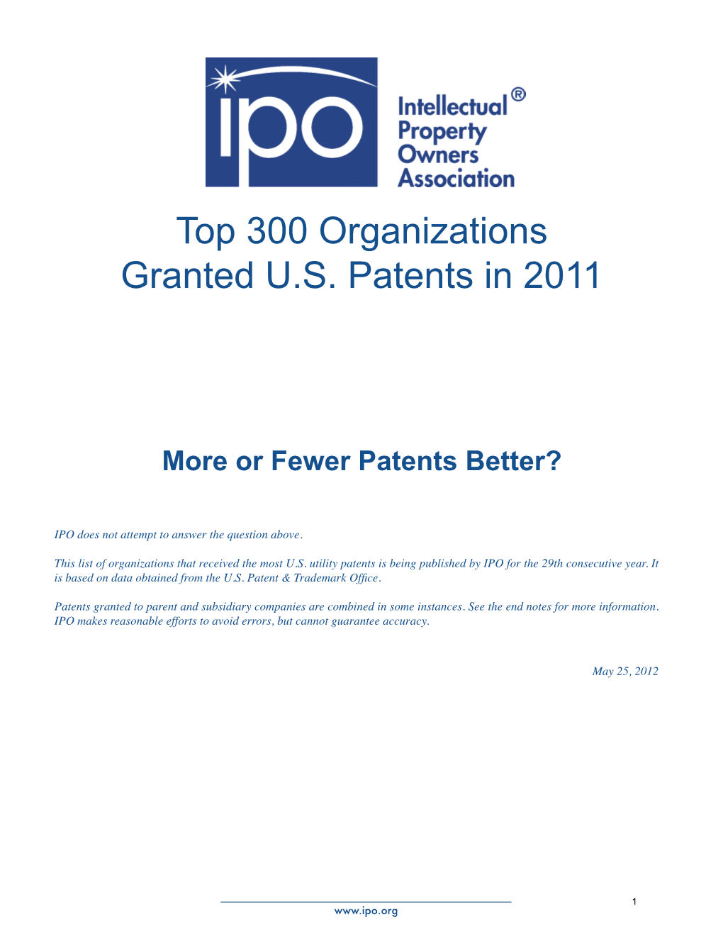 Top 300 Organizations Granted U.S. Patents in 2011