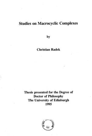 Studies on Macrocyclic Complexes