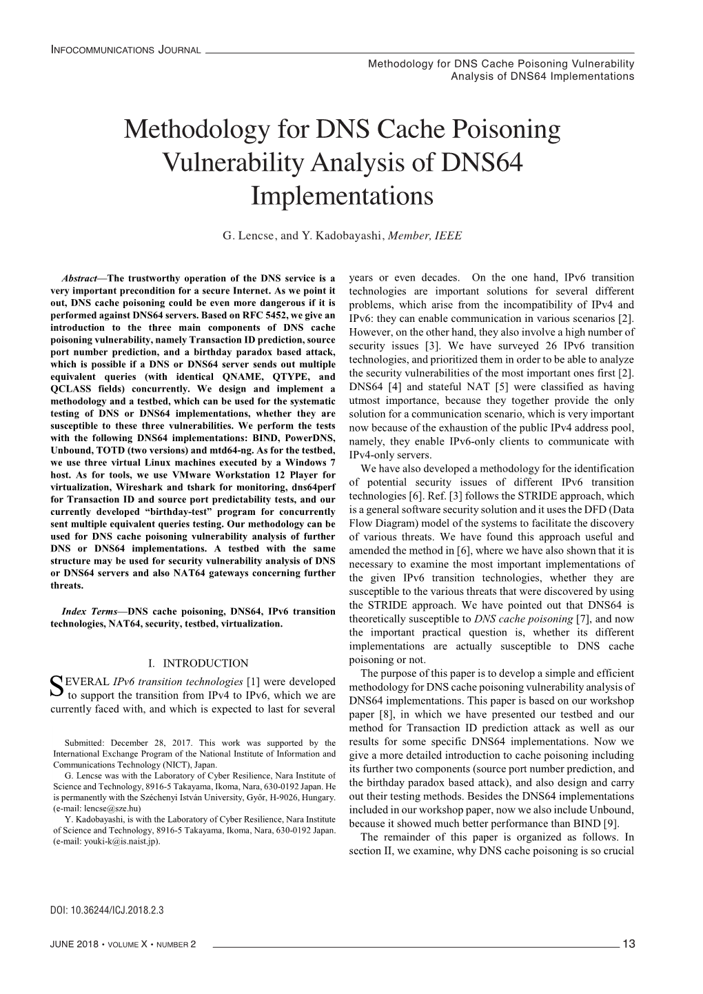 Methodology for DNS Cache Poisoning Vulnerability Analysis Of