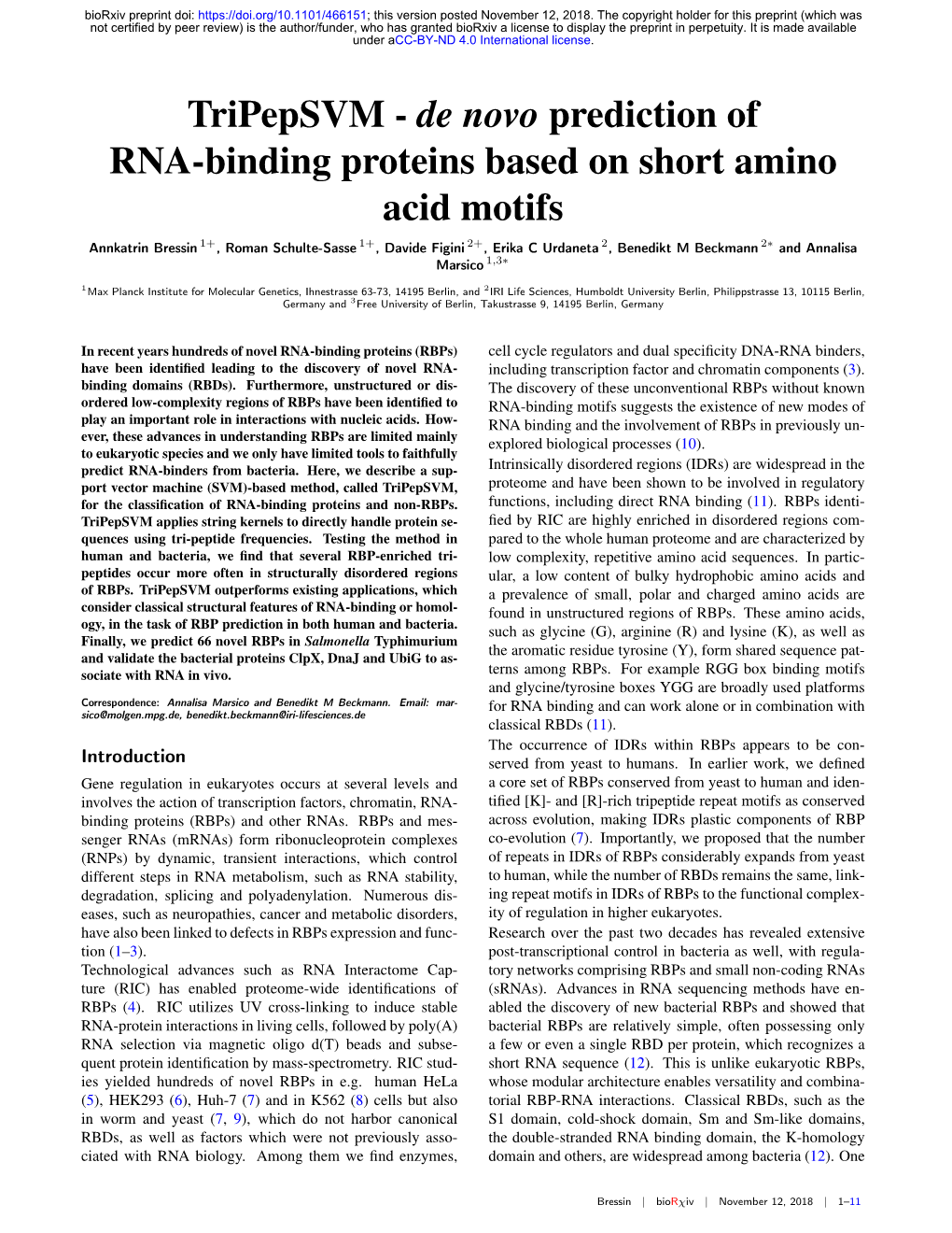 De Novo Prediction of RNA-Binding Proteins Based on Short