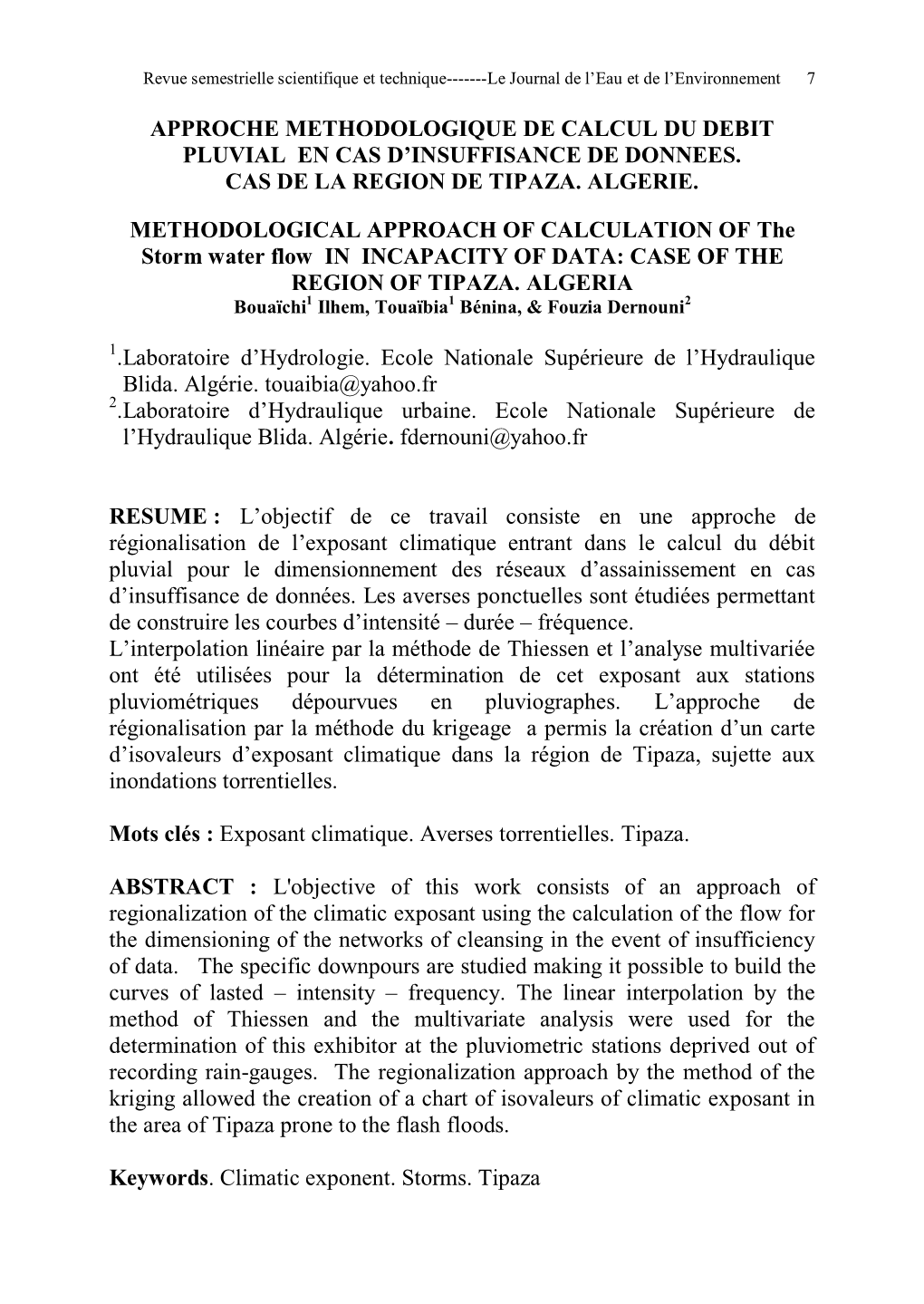 Approche Methodologique De Calcul Du Debit Pluvial En Cas D’Insuffisance De Donnees