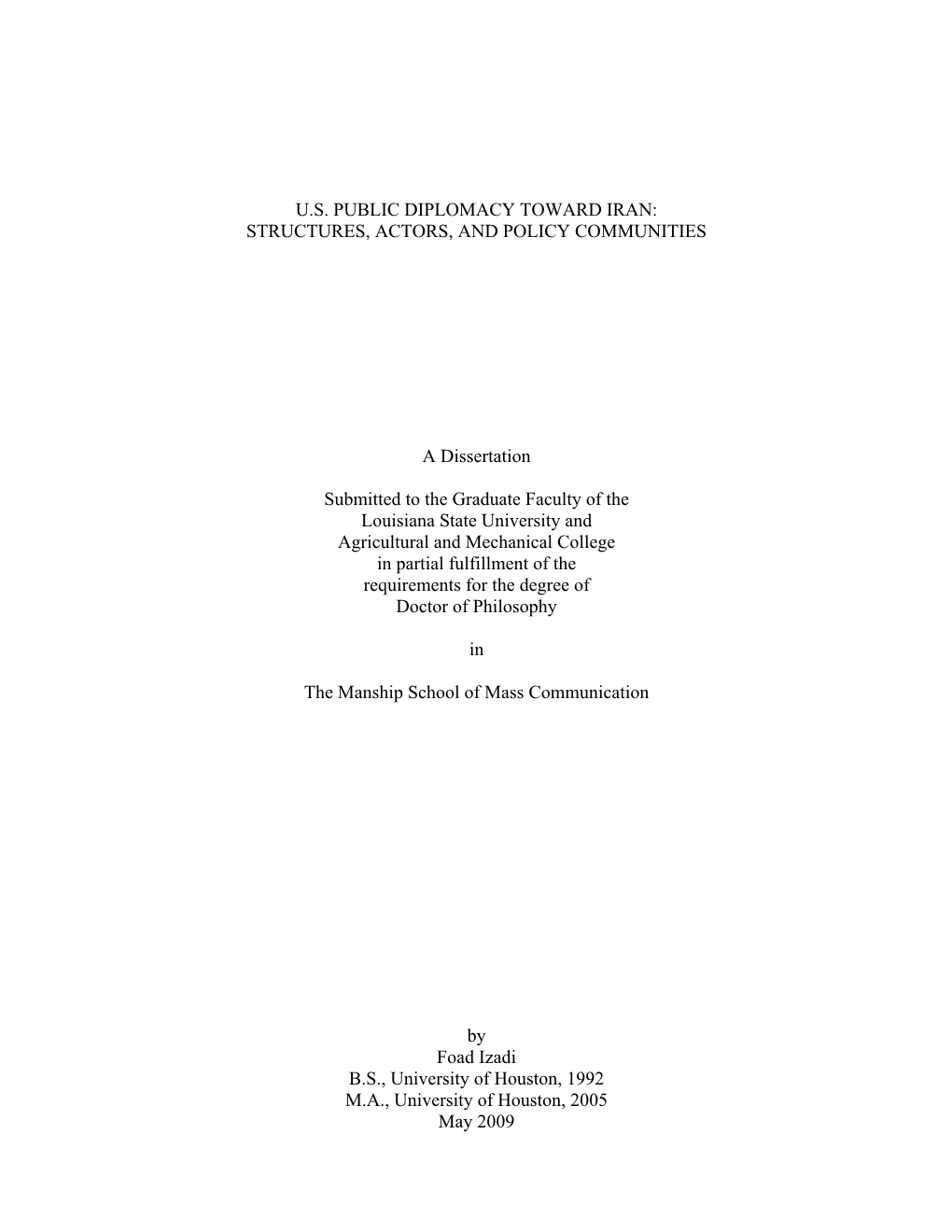 U.S. Public Diplomacy Toward Iran: Structures, Actors, and Policy Communities