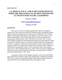 AND Si-METASOMATISM to FORM the MEGACRYSTAL QUARTZ MONZONITE at TWENTYNINE PALMS, CALIFORNIA