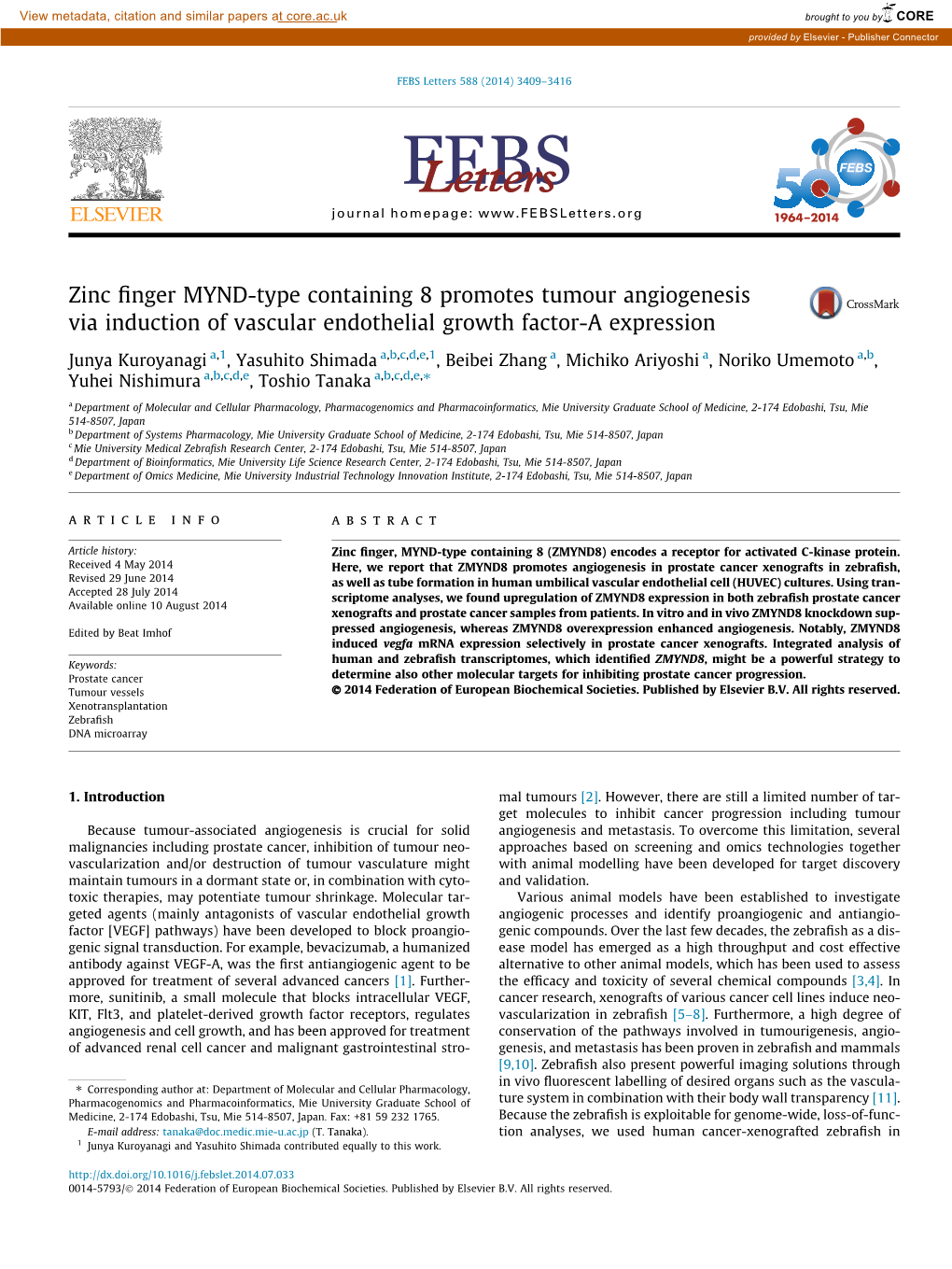 Zinc Finger MYND-Type Containing 8 Promotes Tumour Angiogenesis Via