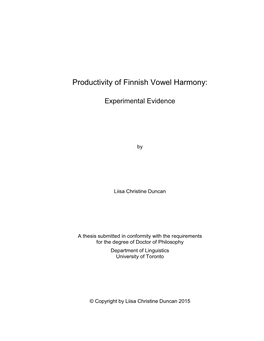 Productivity of Finnish Vowel Harmony