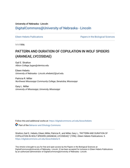 Pattern and Duration of Copulation in Wolf Spiders (Araneae, Lycosidae)