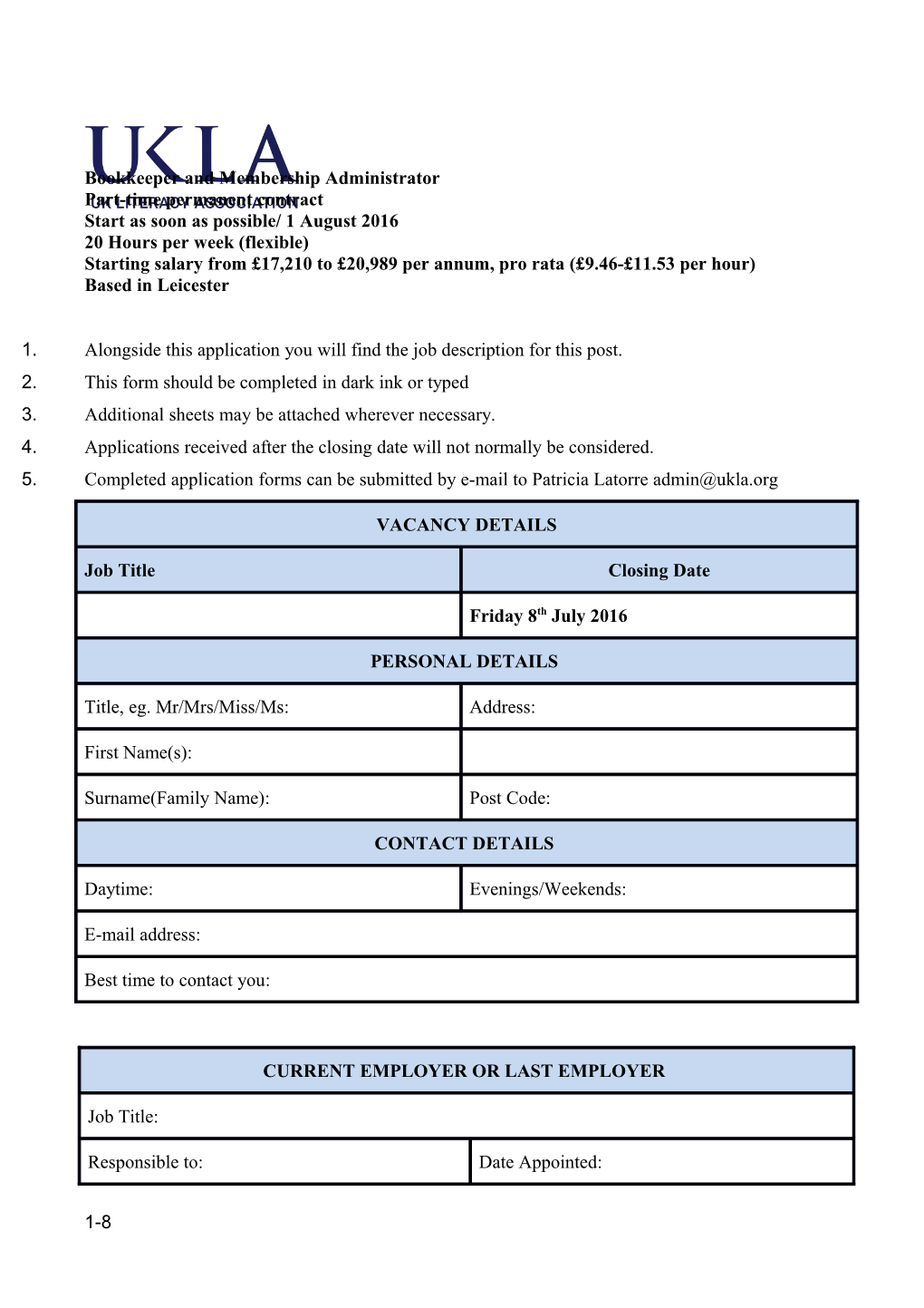 Bookkeeper and Membership Administrator