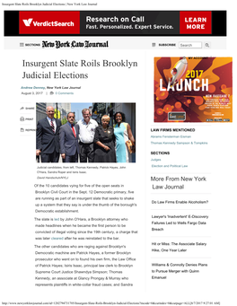 Insurgent Slate Roils Brooklyn Judicial Elections | New York Law Journal