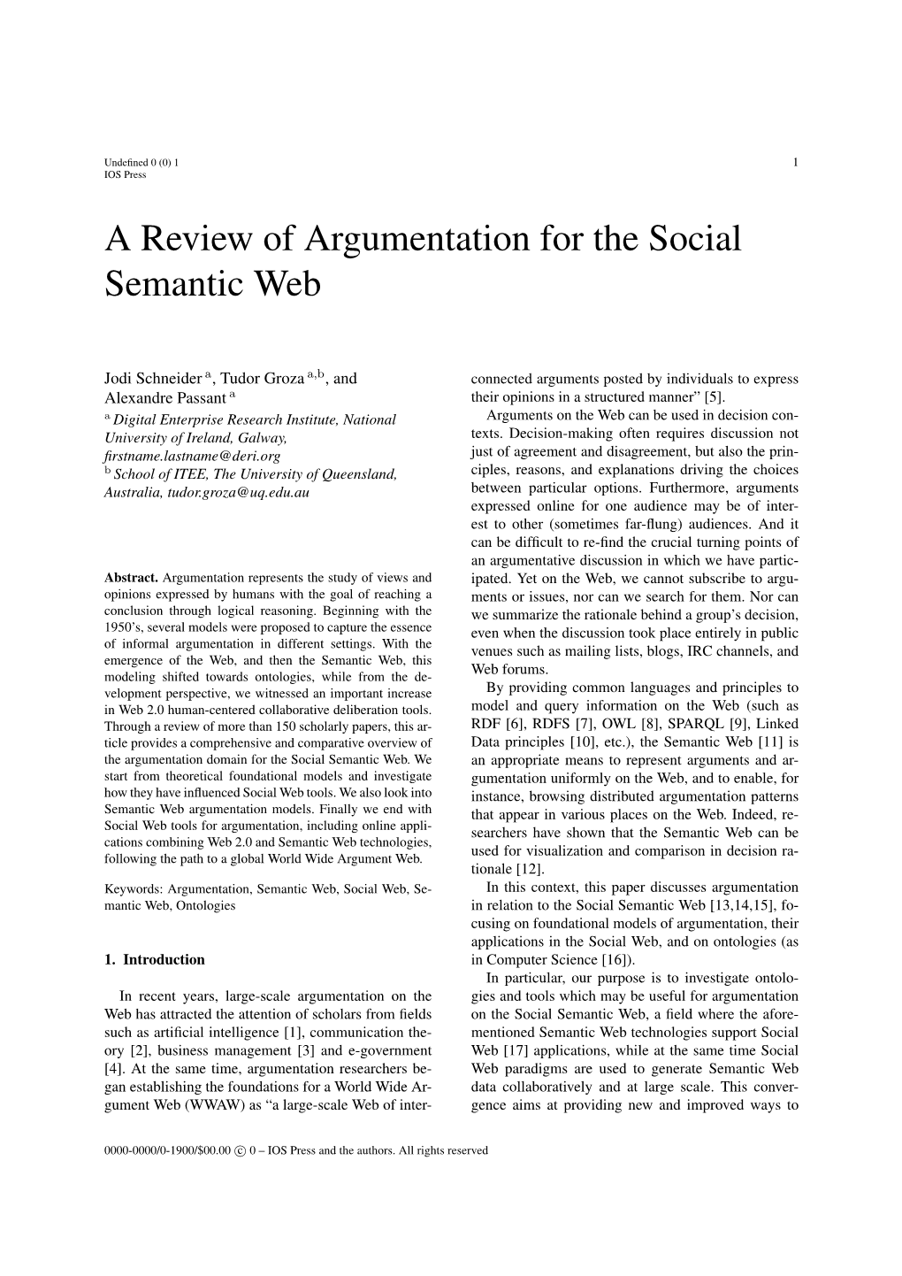 A Review of Argumentation for the Social Semantic Web