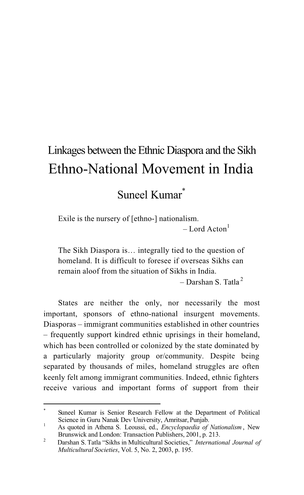 Ethno-National Movement in India