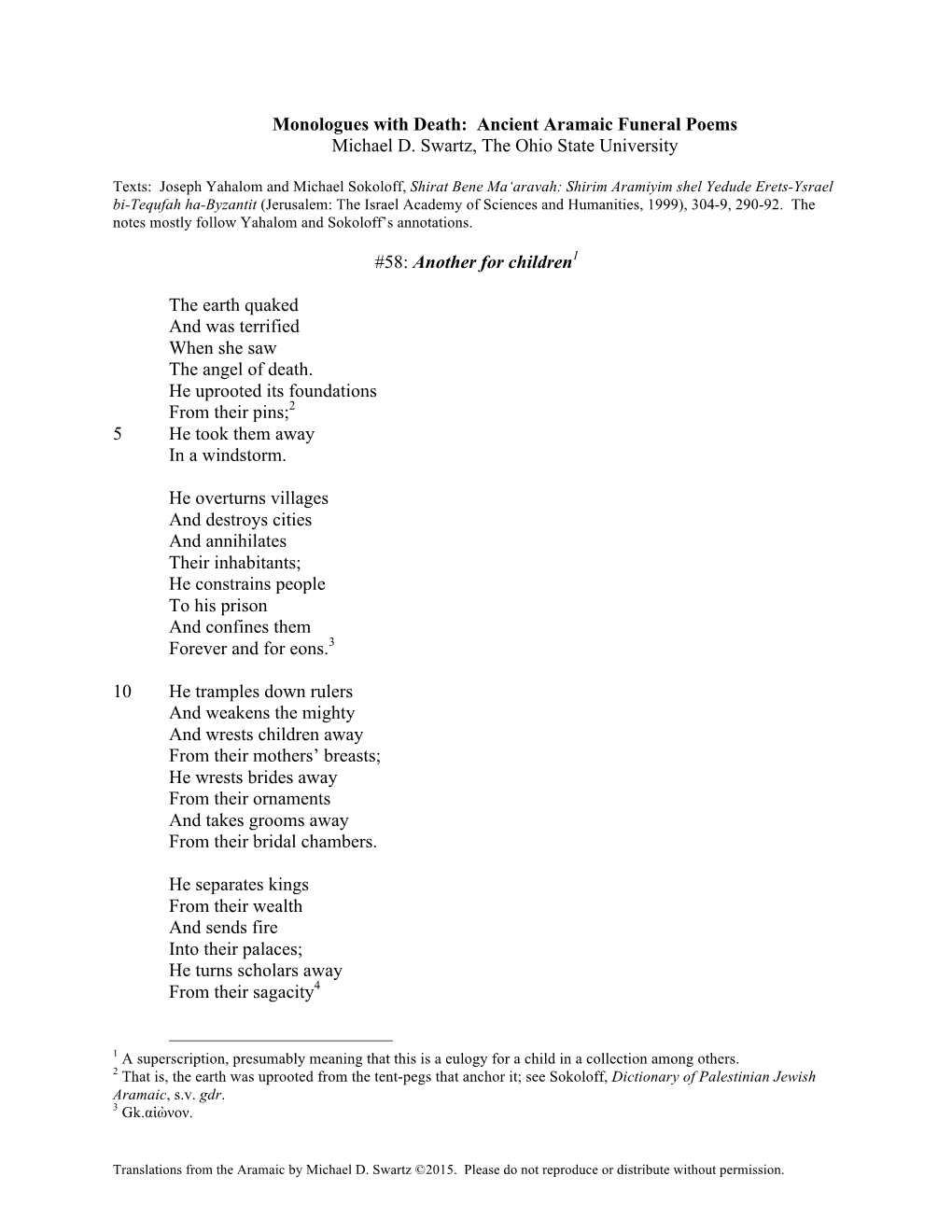 Monologues with Death: Ancient Aramaic Funeral Poems Michael D