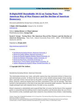 H-Diplo/ISSF Roundtable 10-32 on Taxing Wars: the American Way of War Finance and the Decline of American Democracy