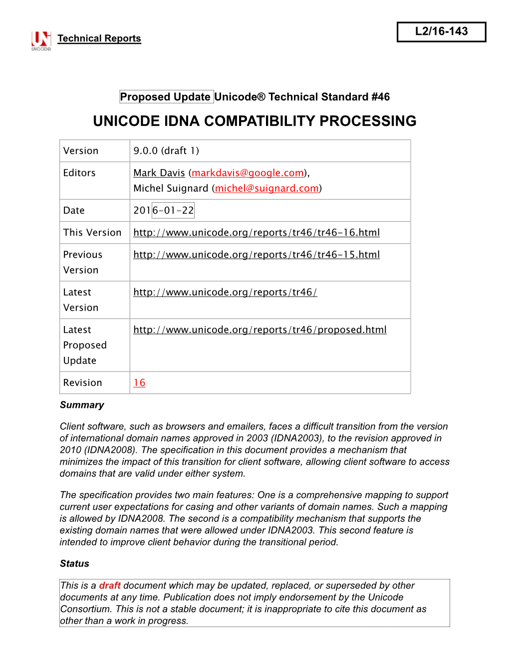 UTS #46: Unicode IDNA Compatibility Processing